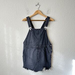 FREE PEOPLE Torn-Up Jumper Black Denim Overalls Cut Off Frayed NWOT